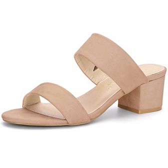 Women's Dual Strap Mid Chunky Heel Slide Sandals