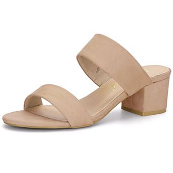 Women's Dual Straps Mid Chunky Heel Slide Sandals