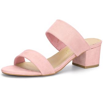 Women's Dual Strap Mid Chunky Heel Slide Sandals