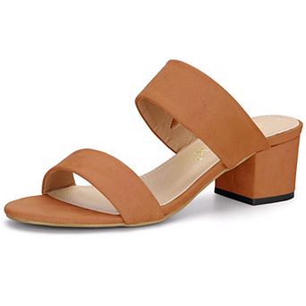 Women's Dual Straps Mid Chunky Heel Slide Sandals