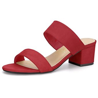Women's Dual Straps Mid Chunky Heel Slide Sandals