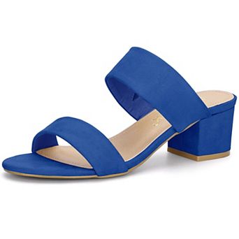 Women's Dual Strap Mid Chunky Heel Slide Sandals