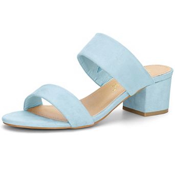 Women's Dual Straps Mid Chunky Heel Slide Sandals
