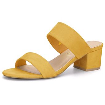 Women's Dual Strap Mid Chunky Heel Slide Sandals