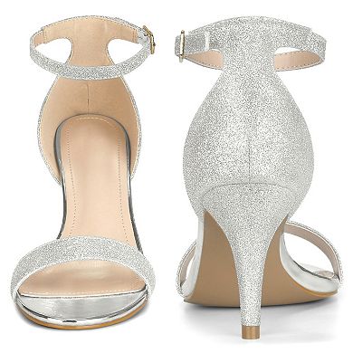 Glitter Ankle Strap Stiletto Heeled Sandals for Women