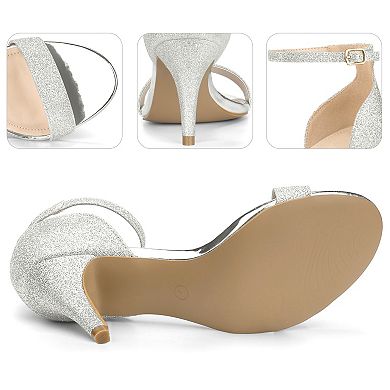 Glitter Ankle Strap Stiletto Heeled Sandals for Women
