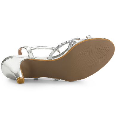Women's Ankle Strap Rhinestone Kitten Heel Sandals