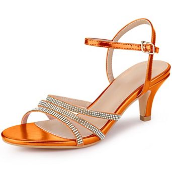 Women's Ankle Strap Rhinestone Kitten Heel Sandals