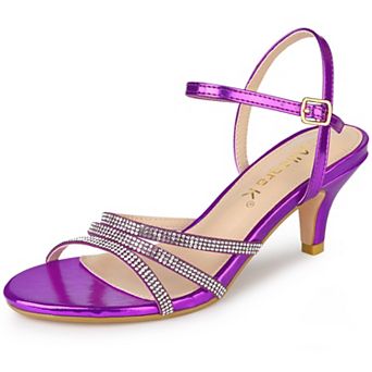 Women's Ankle Strap Rhinestone Kitten Heel Sandals
