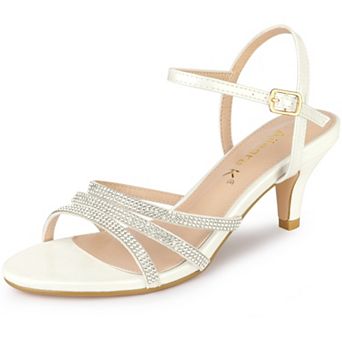 Women's Ankle Strap Rhinestone Kitten Heel Sandals