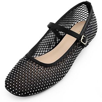 Rhinestone Breathable Mesh Ballet Flats Pumps for Women