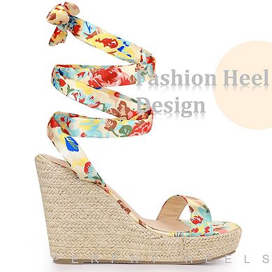 Platform Floral Printed Espadrille Wedge Sandals for Women