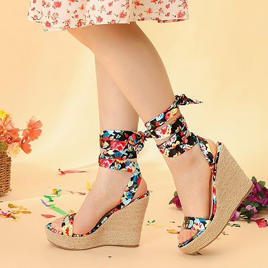 Platform Floral Printed Espadrille Wedge Sandals for Women