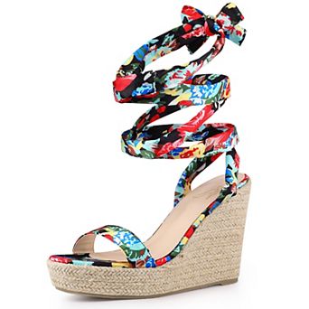 Platform Floral Printed Espadrille Wedge Sandals for Women