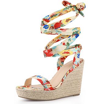 Platform Floral Printed Espadrille Wedge Sandals for Women