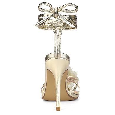 Women's Flower Heels Strappy Lace Up Stiletto Heels Sandals