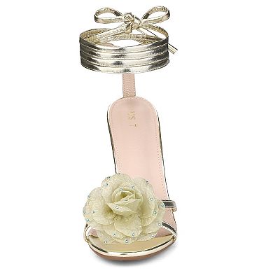 Women's Flower Heels Strappy Lace Up Stiletto Heels Sandals