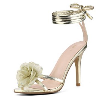 Women's Flower Heels Strappy Lace Up Stiletto Heels Sandals