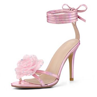 Women's Flower Heels Strappy Lace Up Stiletto Heels Sandals