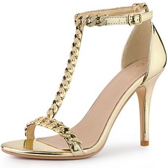T Strap Rhinestone Ankle Strap Stiletto Heels Sandals for Women