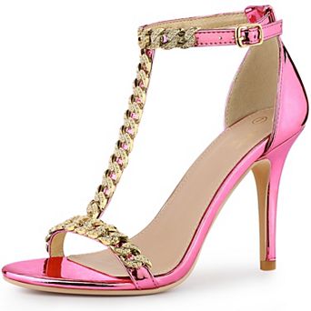 T Strap Rhinestone Ankle Strap Stiletto Heels Sandals for Women