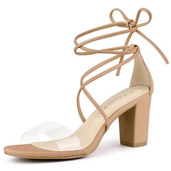 Women's Clear Strap Block Heels Lace Up Heels Sandals