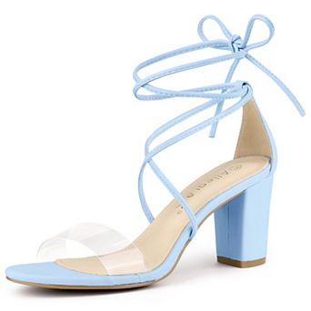 Women's Clear Strap Block Heels Lace Up Heels Sandals