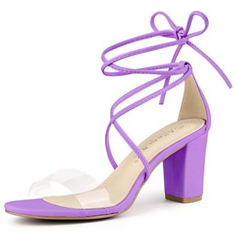 Women's Clear Strap Block Heels Lace Up Heels Sandals
