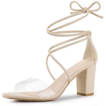 Women's Clear Strap Block Heels Lace Up Heels Sandals