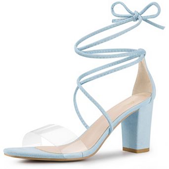 Women's Clear Strap Block Heels Lace Up Heels Sandals