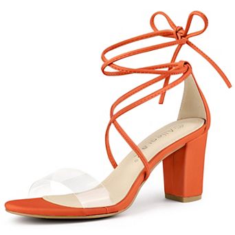 Women's Clear Strap Block Heels Lace Up Heels Sandals