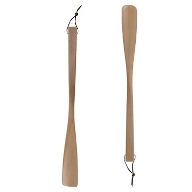 Long Handle Square Head Hangable Shoe Horn for Shoe 15.75"x1.57" Wood Color 1 Pc
