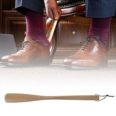 Long Handle Square Head Hangable Shoe Horn for Shoe 15.75"x1.57" Wood Color 1 Pc