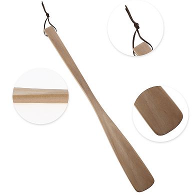 Long Handle Square Head Hangable Shoe Horn for Shoe 15.75"x1.57" Wood Color 1 Pc