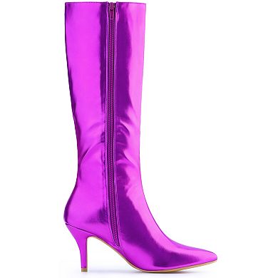 Pointed Toe Stiletto Heels Metallic Knee High Boots for Women