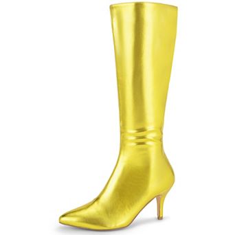 Pointed Toe Stiletto Heels Metallic Knee High Boots for Women