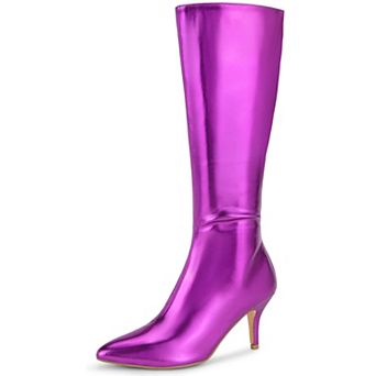 Pointed Toe Stiletto Heels Metallic Knee High Boots for Women