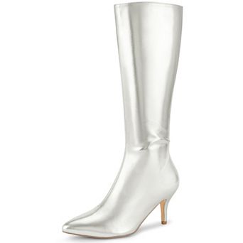 Pointed Toe Stiletto Heels Metallic Knee High Boots for Women