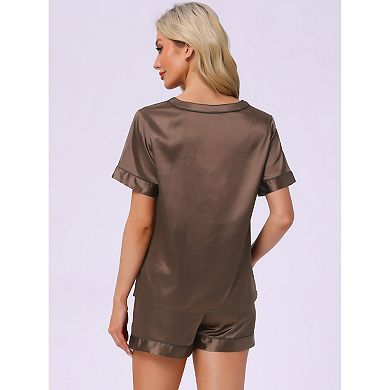 Women's Lounge Set V Neck Soft Contrast Color Short Sleeve and Shorts Set Pajama Set