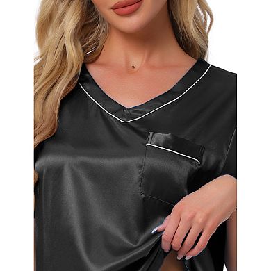 Women's Lounge Set V Neck Soft Contrast Color Short Sleeve and Shorts Set Pajama Set