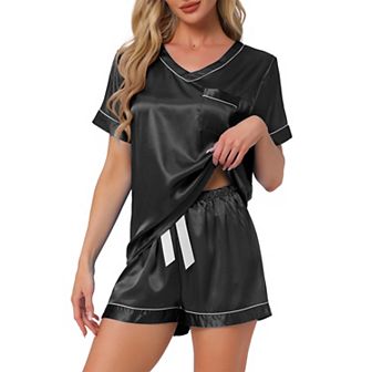 Women's Lounge Set V Neck Soft Contrast Color Short Sleeve and Shorts Set Pajama Set