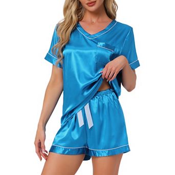 Women's Lounge Set V Neck Soft Contrast Color Short Sleeve and Shorts Set Pajama Set