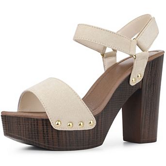 Round Toe Platform Slingback Chunky Heel Sandals for Women