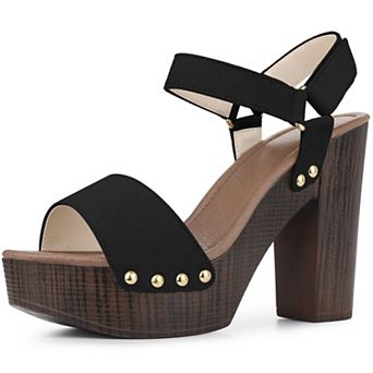 Round Toe Platform Slingback Chunky Heel Sandals for Women