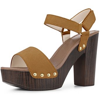 Round Toe Platform Slingback Chunky Heel Sandals for Women