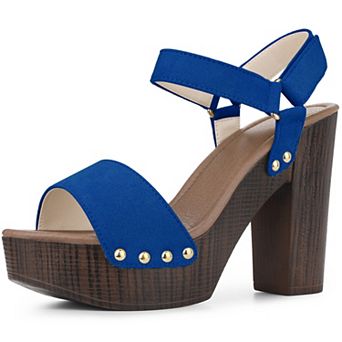 Round Toe Platform Slingback Chunky Heel Sandals for Women