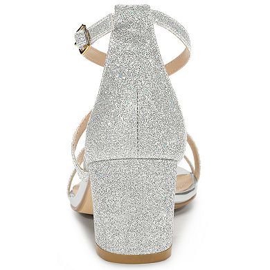 Women's Glitter Crisscross Strap Chunky Heels Sandals