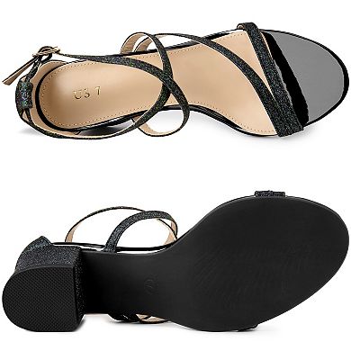 Women's Glitter Crisscross Strap Chunky Heels Sandals