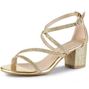 Women's Glitter Crisscross Strap Chunky Heels Sandals