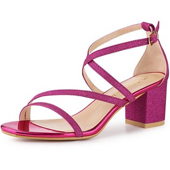 Women's Glitter Crisscross Strap Chunky Heels Sandals